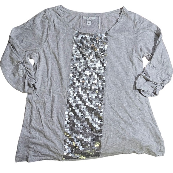 Style & Co. Tops - STYLE & CO Womens XL Gray Silver Sequin Front Detail Long Sleeve Tunic Top